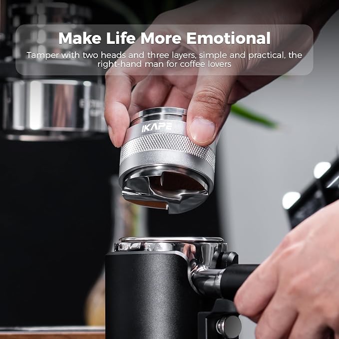 IKAPE Coffee Products, 51mm Coffee Distributor & Hand Tamper, Adjustable Depth Espresso Distributor Fits All 53mm Espresso Portafilter, Compatible with 51MM Breville Bottomless Portafilter (Silver)