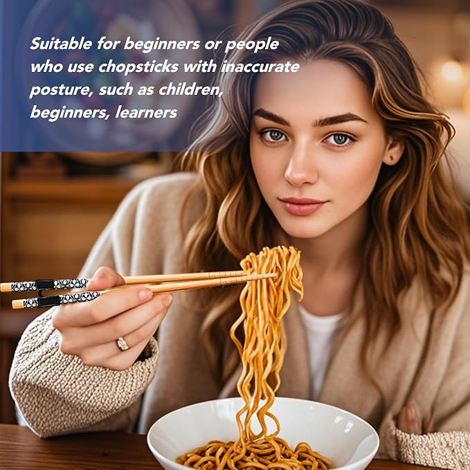 LYART 5 Pairs Reusable Training Chopsticks Beginners for Kids Adults Learners, Japanese Wooden Chopsticks Trainers Set, Dishwasher Safe, L8.86Inch (1.Japanese stamp)