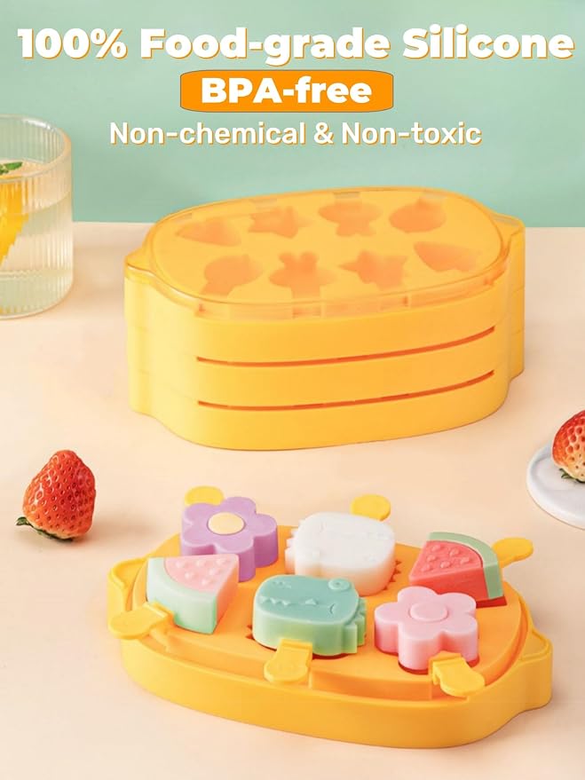 Lemon Popsicle Molds for Kids & Toddlers – Fun Mini Silicone Ice Pop Maker, Food Grade & Family Safe, Fruit Ice Cream Mold Set (Yellow-lemon(6 pieces))