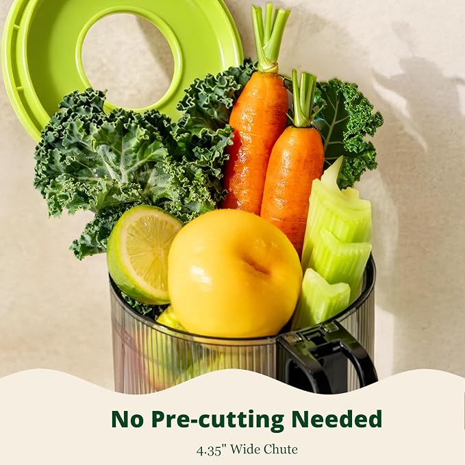 LINKChef Cold Press Juicer Machine, 4.53" Whole Fruit Slow Masticating Juicer with Auto Cutting, 200W Quiet Motor & High Juice Yield, Easy Clean Compact Juicer Extractor with Recipe Guide, Green