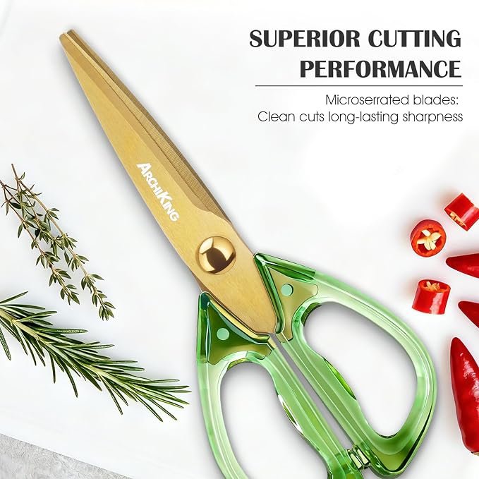 8.0inch Kitchen Shears, Sharp Stainless Steel Meat & Poultry Scissors, Transparent Green Acrylic Handle, All Purpose Utility Cooking Scissors for Kitchen/BBQ/Home/Office