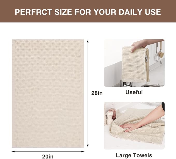 Homaxy 100% Cotton Oversized Waffle Weave Kitchen Towels, 3-Pack, Beige | 20 x 28 Inches, Ultra Soft Absorbent Dish Towels, Quick Drying Large Cleaning Towels
