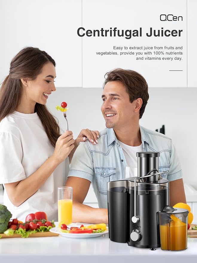 Juicer Machine 800W Centrifugal Juicer with Wide Mouth Feed Chute | For Fruits And Vegetables, Stainless Steel, BPA-Free Parts, Easy To Clean, Metallic Black, Fast Juice Extraction