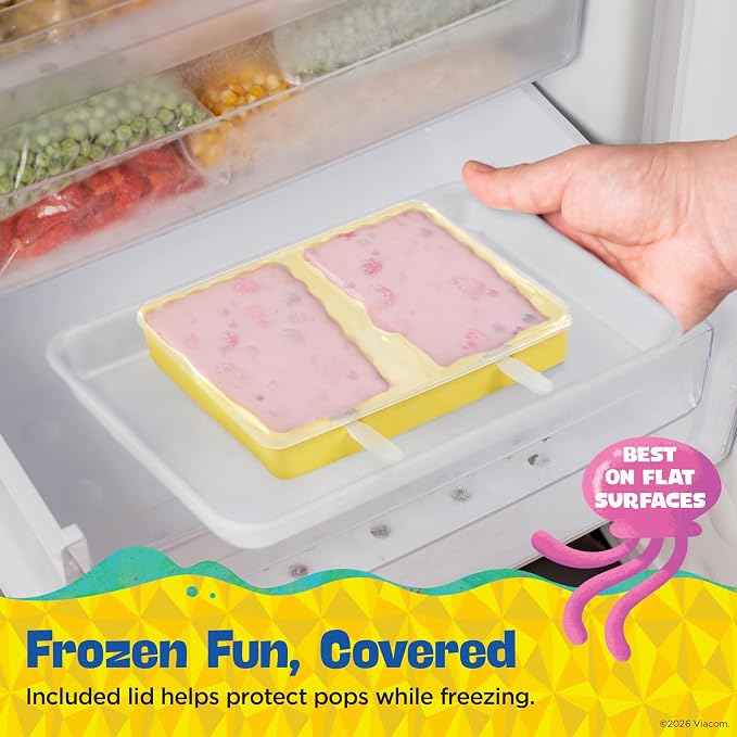 Nickelodeon Silicone Popsicle Molds with Lid–Compact BPA-Free Popsicle Maker Featuring SpongeBob, Flexible Ice Pop & Ice Cream Molds with Sticks, Dishwasher Safe, 2 Mold Set for Homemade Frozen Treats