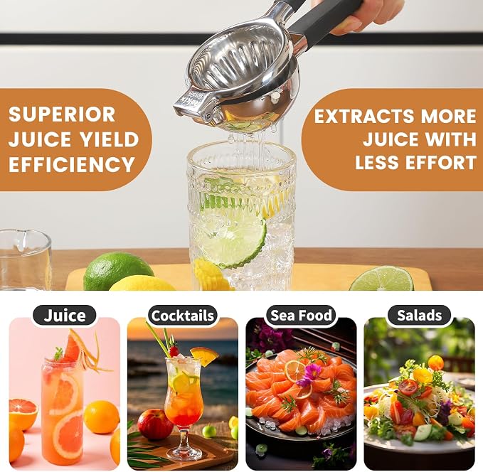 Rekix 304 Stainless Steel Lemon Squeezer, Max Extraction Hand Press Lemon Juicer, 3.4" Bowl Extra Large Orange Juicer, Manual Lime Squeezer, Handheld Citrus Fruit Squeezer for Kitchen Bar