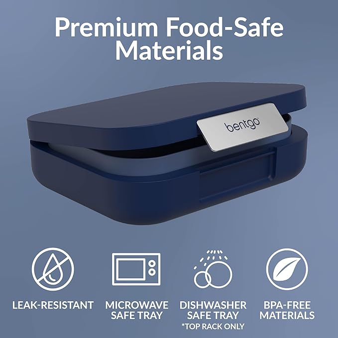 Bentgo Modern - Adult & Teen Bento Lunch Box; 3-4 Compartments, Leak-Resistant, 5.5 Cup Capacity/44 fl oz, Improved Locking Clips, Reusable, BPA-Free, Dishwasher/Microwave Safe Tray (Navy)