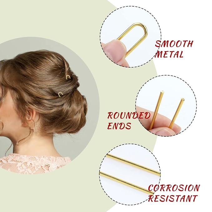 Lawie 30 Pack 4 Inch Silver Gold U Shaped Hair Pins Metal Hair Sticks Chopstick Hair Fork Long Straight Picks Pins Rod Hairpins Hair Shawl Pin Bun Twist Hair Clips Arts and Crafts DIY Accessories