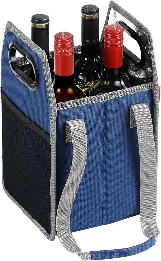 Collapsible 4 Bottle Storage Box Reusable Portable Wine Carrier Case for Tote Bag Moving, Vacation Bottle Caddy Grocery Shopping Accessory