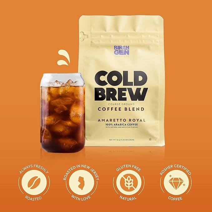 Birch Glen Roasters Cold Brew Coffee | Flavored Coarse Ground Coffee | Medium Roast | Artisanal Roasting | 100% Arabica |1 LB Bag | Hazelnut