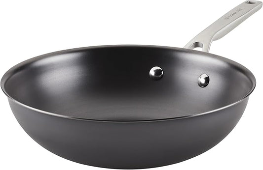 KitchenAid NITRO Carbon Steel Stir Fry Pan/Wok, Stainless Steel Handle, Compatible with All Cooktops, 10 Inch - Black