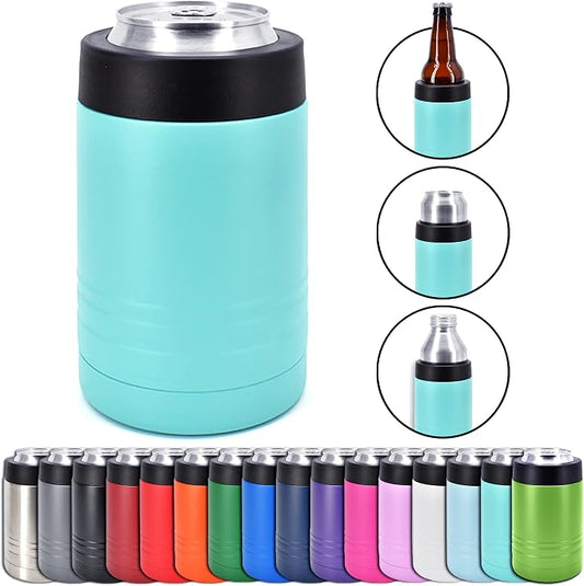 4-in-1 Stainless Steel 12 oz Double Wall Vacuum Insulated Can or Bottle Cooler Keeps Beverage Cold for Hours - Also Fits 16 oz Cans - Powder Coated Teal - Clear Water Home Goods