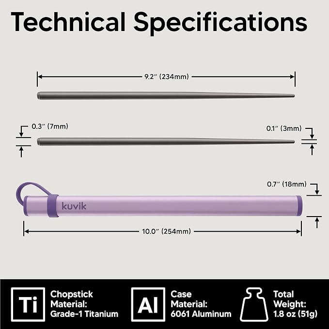 Kuvik Titanium Chopsticks with Lavender Purple Carrying Case