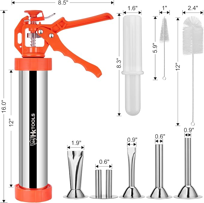 5rd Gen 2.5 LB Jerky Gun Kits, Jerky Maker Gun, Beef Jerky Gun, Stainless Steel Sausage Stuffer Jerky Making Gun with 5 Stainless Nozzles, 2 Cleaning Brushes, 1 Stomper