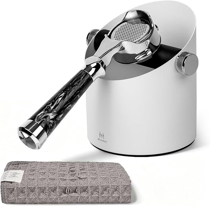 Espresso Knock Box Large Capacity - 15 Pucks Coffee Knock Box with Barista Towels, Removable Knock Bar & Non-Slip Base, Steel Coffee Puck Bin for Home, Espresso Accessories, White