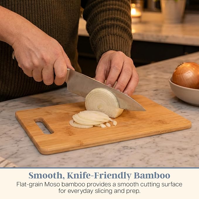 Totally Bamboo Cutting Board Set, 2 Reversible Cutting Boards for Kitchen | Large and medium wood chopping boards. Everyday prep for produce, meat, fish and poultry. Built-in handle holes for storage.
