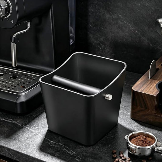 Espresso knock box,Coffee grounds pucks knock box,Coffee Knock Box with Removable Knock Bar and Non-Slip Rubber Base,Shock-Absorbent Durable Espresso Accessories (Black)