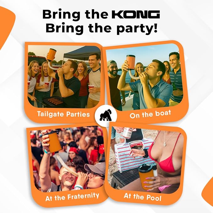 The Kong 2.0 - A Portable Can or Bottle Cooler/Cup With A Detachable, Expandable, Hose To Funnel Your Drink (Orange)