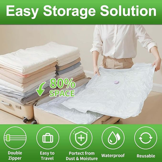 ZXA Vacuum Storage Bags with Electric Air Pump, 5 Pack Large 32''x 24'' Vacuum Seal Bags for Clothing, Space Saver Vacuum Storage Bags for Blanket, Duvets, Pillows, Comforters - White