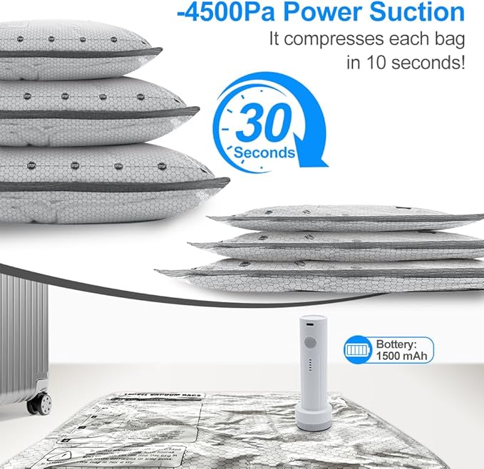 21 Pack Vacuum Seal Bags for Clothing Travel with Wireless Electric Air Pump, 7 Large +7 Medium +7 Small, Reusable Space Saver Bags for Luggage and Suitcase, Cruise & Travel Essentials