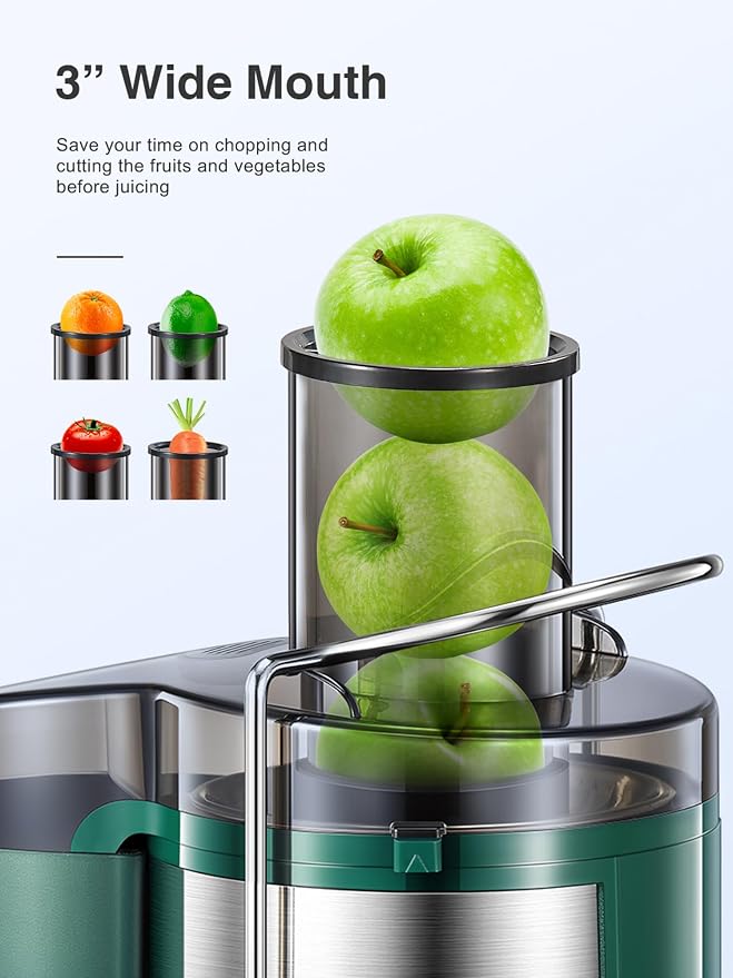 Juicer Machine 800W Centrifugal Juicer with Wide Mouth Feed Chute | For Fruits And Vegetables, Stainless Steel, BPA-Free Parts, Easy To Clean, Green, Fast Juice Extraction