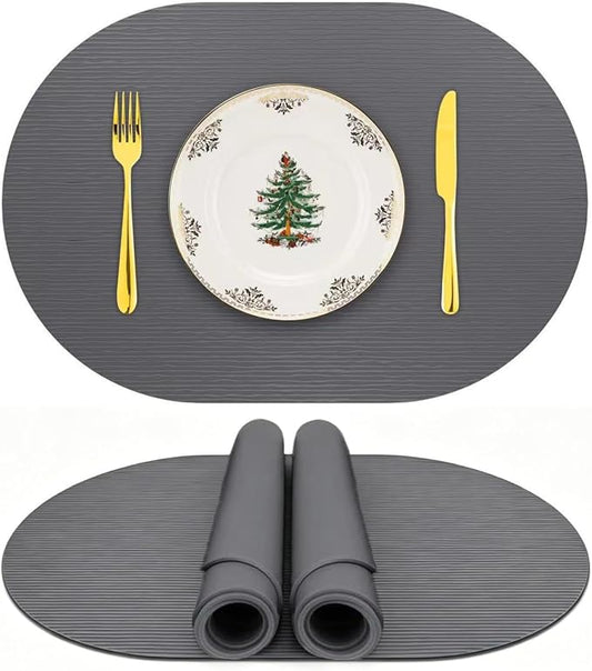 IYYI Silicone Placemats, Dining Placemats Set of 4, Waterproof Placemats for Kids, Heat Resistant Non-Slip Silicone Mats for Dinner Table, Dishwasher Safe (Dark Gray, 17.7" ×12")
