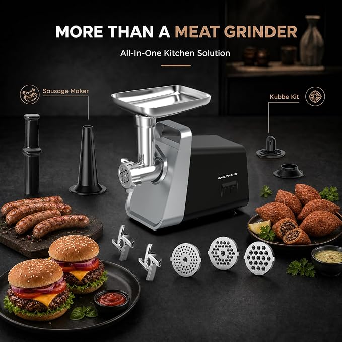 Meat Grinder, 2800W Max Meat Grinder Electric, ETL Approved Heavy Duty Meat Mincer Machine with 2 Blades, 3 Plates, Sausage Stuffer Tubes & Kubbe Kit for Home Kitchen Use