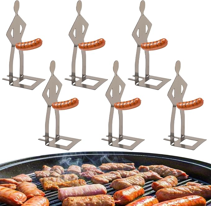 4 PCS Funny BBQ Stand Man Hot Dog Holder-Reusable Stainless Steel Hotdog and Sausage Stand-Portable Hot Dog Roaster-Barbecue Grill Accessories-Ideal For Camping And Party Gifts (6)