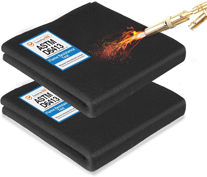 WISSCOOL 2Pack 10MM Thick 20x20 Inch Fireproof Welding Blanket, Double Side Heat Pad Fire Resistant Carbon Felt Cloth Flame Retardant Fabric Protector Pad for Soldering Firepit Smoker