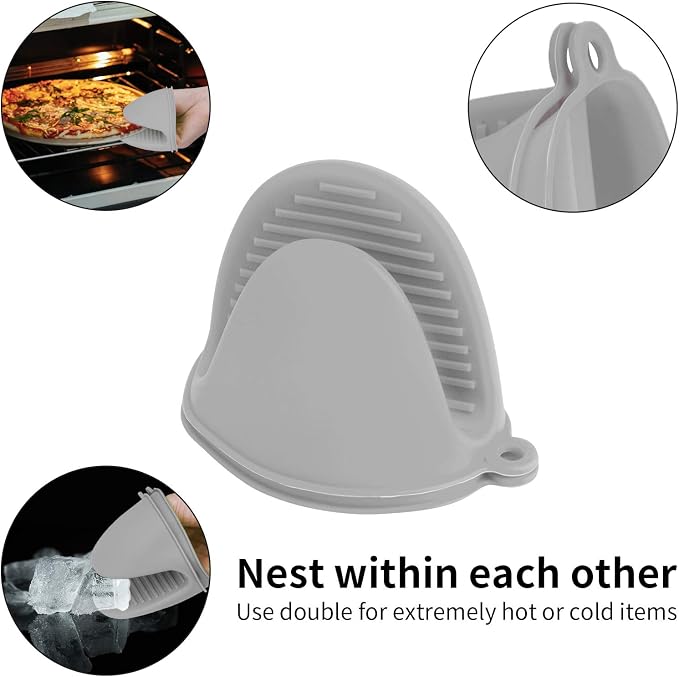Vaincre 4PCS Silicone Oven Mitts Heat Resistant, Silicone Potholders for Kitchen, Mini Rubber Oven Glove Kitchen Mittens, Cute Cooking Mitts (Black and Gray) | Food Grade Silicone, Non-Slip Grip, Waterproof, Mini Size, Flexible, Dishwasher Safe, For Co...
