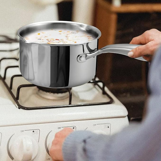Tri-Ply Stainless Steel Sauce Pan with Steamer Basket & Straining Glass Lid — Heavy-Duty, Thick Base,Rust-Resistant,Warp-Free —100% Food-Grade —Built to Last– Works with All Stovetops, Pasta Pot 2 QT