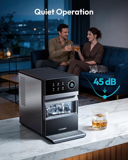 EUHOMY 2.2'' Clear Ice Cube Maker Countertop with APP, 2 Square Ice Ready in 27 Mins for Whiskey, Slow-Melting & Self-Cleaning, 110 Pcs/Day, 24H Timer, Clear Ice Maker with Ice Tong for Home/Bar