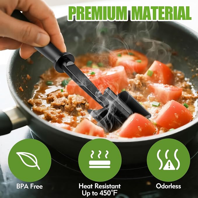 5 Curved Blades Meat Chopper for Ground Beef Hamburger Turkey | Heat-Resistant Ground Beef Masher, Mix and Chop Meat Chopper, Non-Slip and Ergonomic Meat Masher