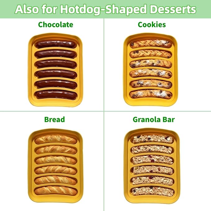 2 Pcs Silicone Sausage Mold with a Set of Silicone Brush Spatula and 25x Pastry Bags,Non-Stick Hot Dog Bun Pan,DIY Handmade Ham Sausage,Hot Dogs Baking Mold for Children's Food with Lid(Yellow/2)