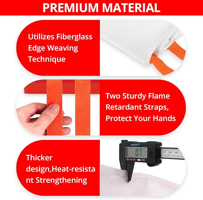 SecuCaptain Emergency Fire Blanket for Home - 60"x60" X-Large 4 Pack Flame Retardant Blankets with Fireproof Tabs for House Camping Kitchen Fire Protection Survival Safety