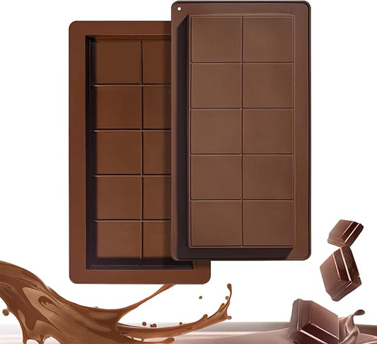2 Packs Chocolate Silicone Molds, Non-Stick Baking Molds for Candy, Ice Cubes, 10 Cavity Dubai Pistachio Deep Bar Moulds for Valentine's, Easter, Christmas