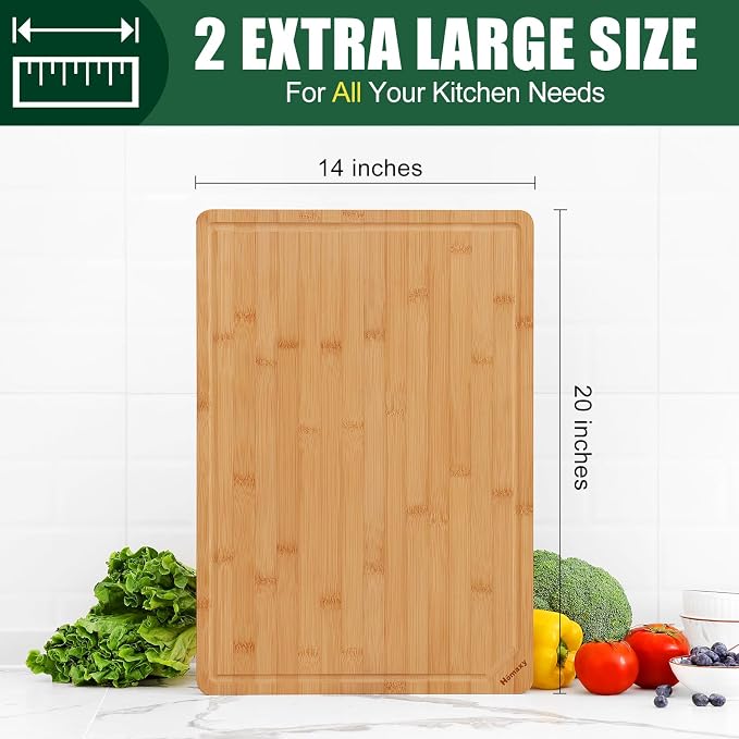 Homaxy 2XL Organic Bamboo Cutting Boards for Kitchen, 20"x14" | Wooden Cutting Board with Juice Groove and Handles, Charcuterie Butcher Block Serving & Chopping Board, Pre Oiled