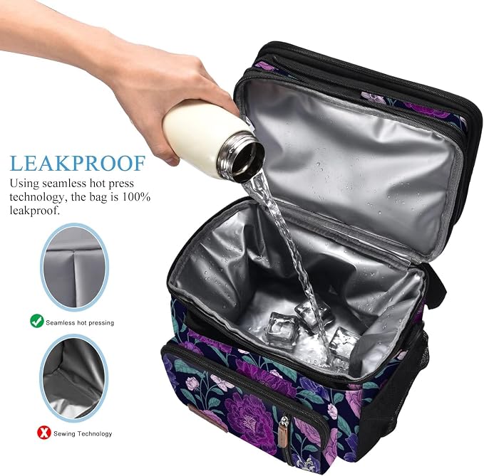 MIYCOO Lunch Bag for Women & Men, Expandable Double Deck Lunch Box, 15L | Leakproof & Waterproof, Portable, Large Soft Insulated Cooler bag for Adult, Work, Camping, Beach, Picnic, Travel