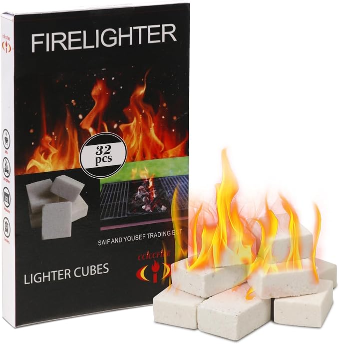 HGD White Fire Starters for Campfires, Waterproof, Charcoal Firestarter | Quick-Light Ignition 32 Cubes for Camping, BBQ, Fireplaces & Chimneys, Wind-Resistant, Long-Lasting, Safe for Family & Pets
