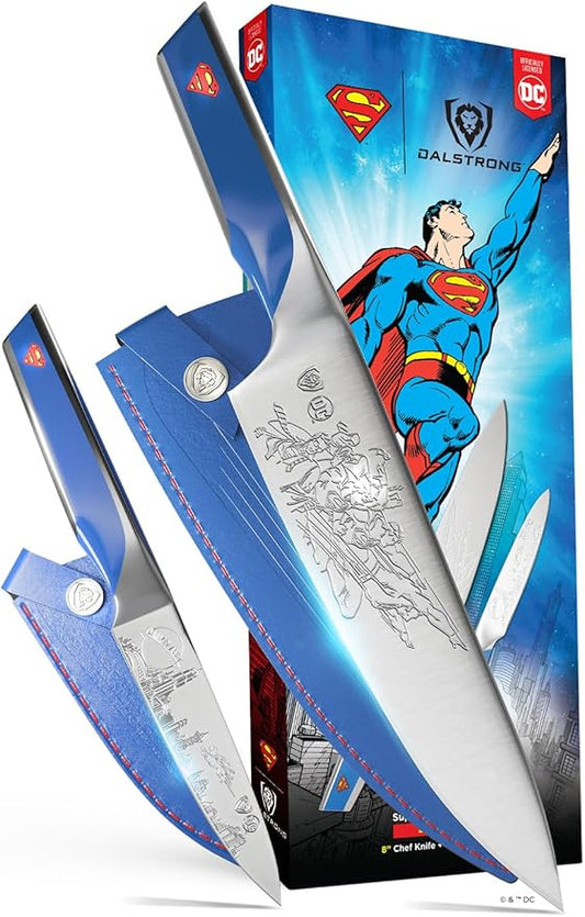 Dalstrong Knife Set-2pc- DC SUPERMAN™ Licensed Edition-8" Chef Knife & 4" Paring Knife-Premium German Stainless Steel-POM Handle Kitchen Knife Set-Leather Sheaths
