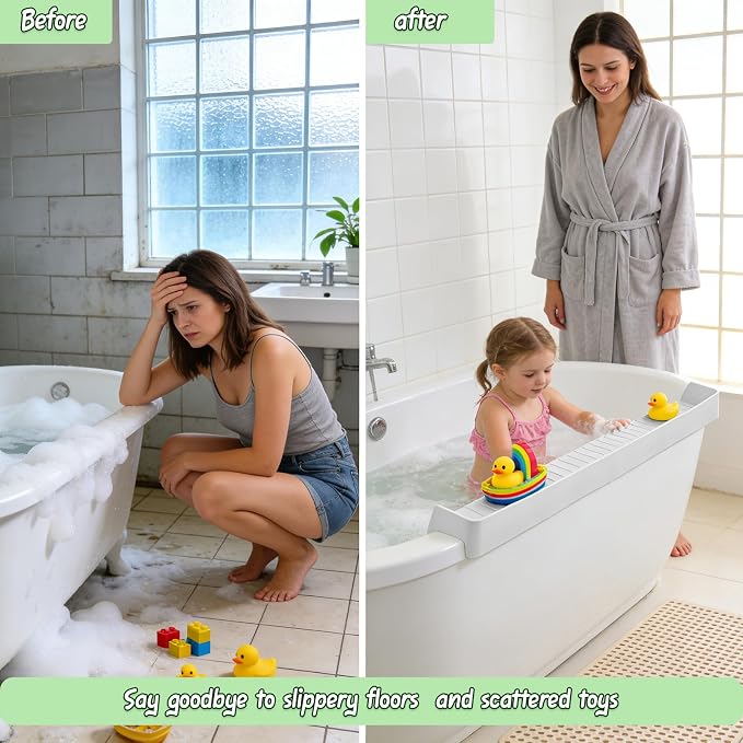 Splash Guard for Bathtub Kids - Silicone Bathtub Splash Guard with 11 Suction Cups, Bath Tub Play Shelf for Kids & Toy Holder, Prevent Water Spill in Bathroom, Fun Bath Time for Toddlers Baby(white)
