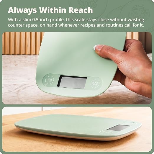 Greater Goods Food Scale – Digital Kitchen Scale, 1g Precision, Easy-Tare & Quick Conversion, Slim Compact Design, Durable & Portable | Ideal for Cooking, Baking & Meal Prep (Sage Green)