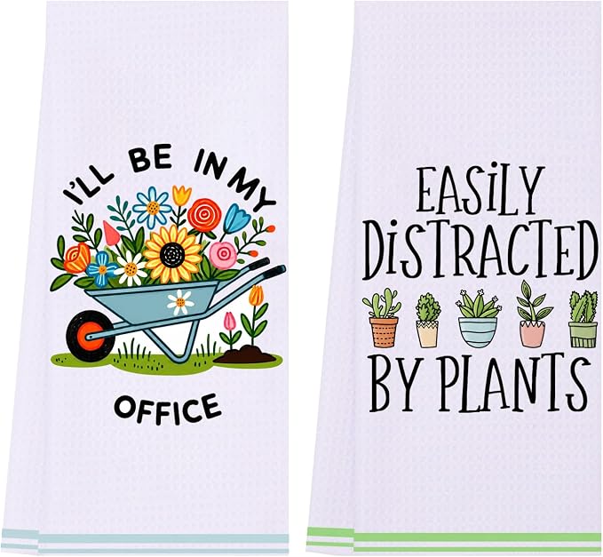LXOMILL Gardening Gifts for Women, Funny Kitchen Towels for Plant Lovers