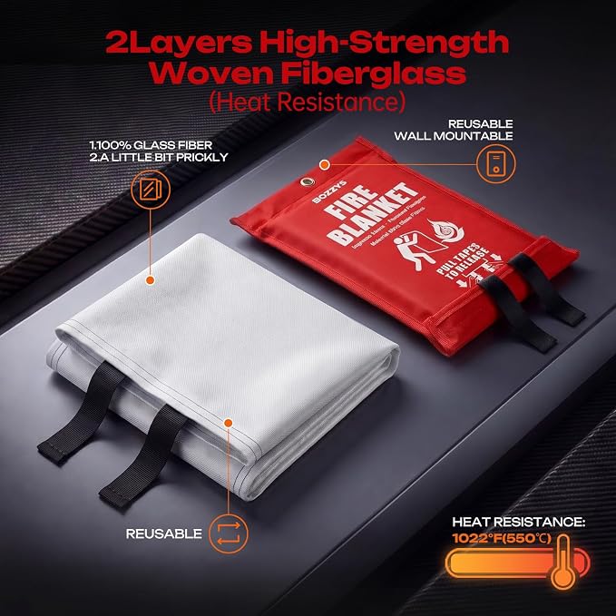 Fire Blanket | Prepared Fire Suppression | 40"x40" Fire Blankets Emergency for Home and Kitchen