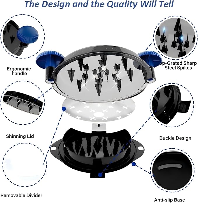 Chicken Shredder Tool Twist Pro - Large Meat Shredder for Chicken Breast, Pulled Pork, Beef with Upgraded Stainless Steel Spikes Wall Mounted Design BPA-Free Kitchen Essentials Gadgets (Blue/Black)