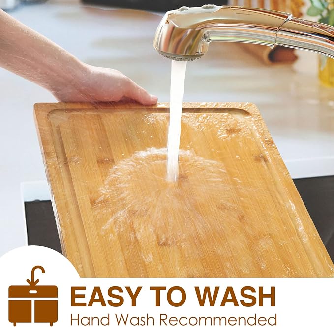 Extra Large Cutting Board, 16" Bamboo Cutting Boards for Kitchen with Juice Groove and Handles Kitchen Chopping Board for Meat Cheese board Heavy Duty Serving Tray, L, Empune