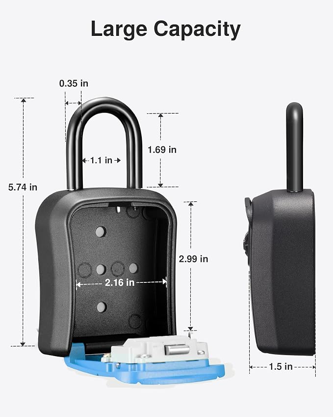 Puroma Key Lock Box Outdoor 4 Digit Code Combination Lockbox House, 1 Blue | For Contractors Guest Realtor Storage Keys, Portable, Home Wall Mount, Resettable, Combination, Weatherproof, High-capacity