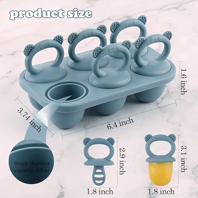 BokingOne Silicone Popsicle Molds, 6-Cavity Breastmilk Ice Pop Molds, Mini Frozen Pop Tray Molds for Baby Teething Relief Toddler Feeding Matte Blue