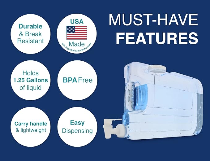 Arrow Oasis Drink Dispenser for Fridge, 1.25 Gallon - Plastic Beverage Dispenser with Spigot - Clear Space-Saving Design with Handle - Ideal for Water, Juice & Iced Tea - BPA Free - Made in USA