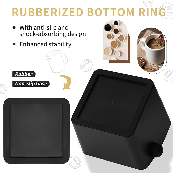 IAOSEN Large Square Knock Box Shock-absorbent Knock Box Espresso with Removable Knock Bar and Non-Slip Base Espresso Accessories for Home/Office (Large Black Knock Box with Tamper Mat)