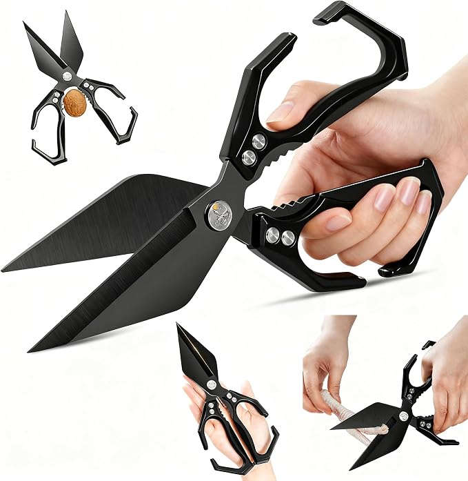 Multifunctional Heavy-Duty Kitchen Shears,Kitchen Shears for Cutting Chicken,Kitchen Scissors for Food,Japanese High-Carbon Steel Culinary Shears,for Chicken,Bone Cutting,Chris tmas Gifts (Pure Black)